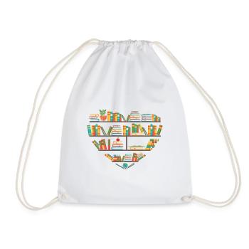 Reading Quote Heart Bookshelves Library Book Lover - Drawstring Bag - white - Front