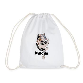 Kawaii Anime Cat - Japanimation drawing cute - Drawstring Bag - white - Front