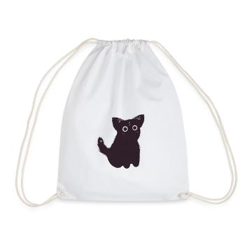 Cute Black Cat - Drawstring Bag - white - Front