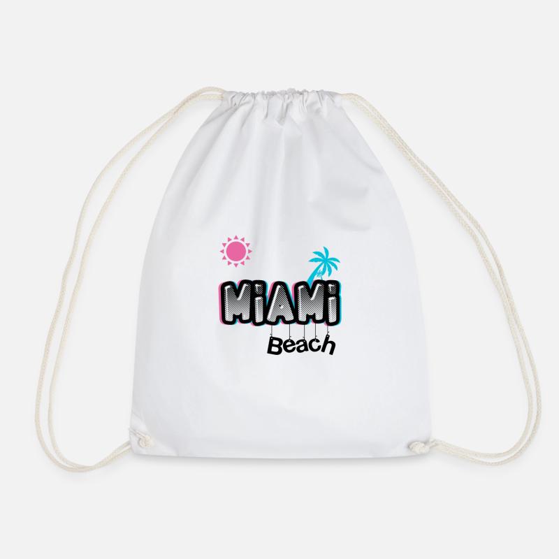 MIAMI Beach pink /blue logo - Drawstring Bag - white