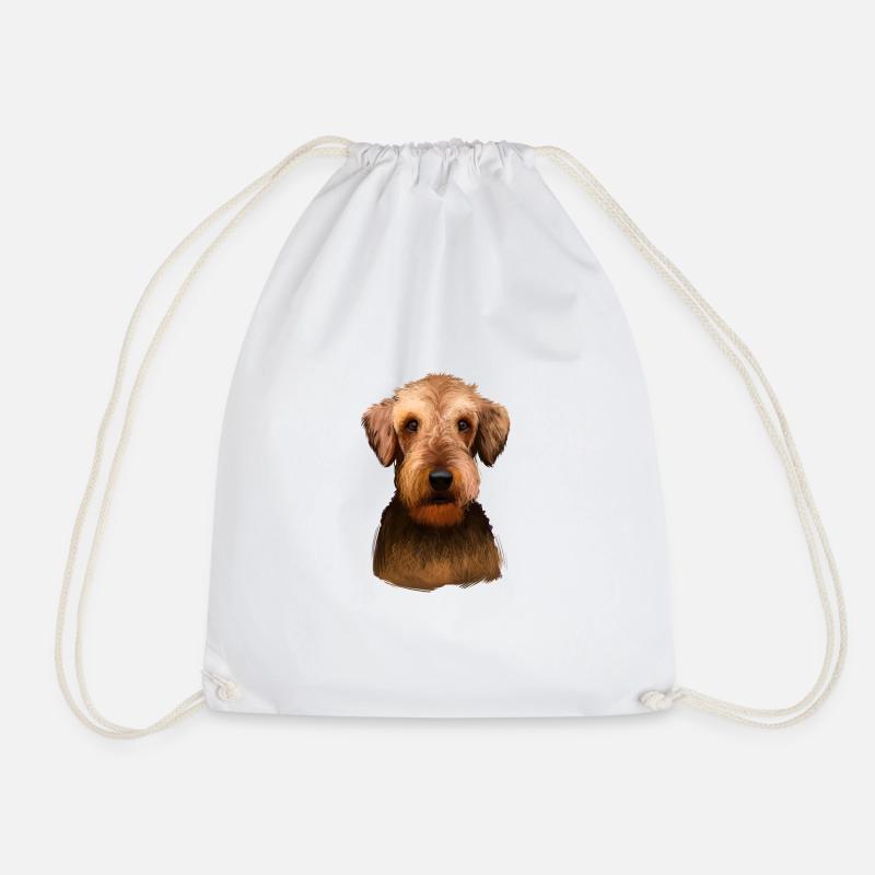 Airedale Terrier Dog Watercolor Illustration - Drawstring Bag - white