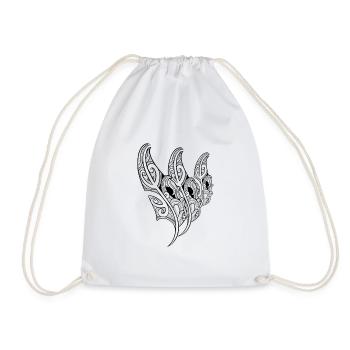 Triple ornamental / Polynesian Maori feather - Drawstring Bag - white - Front