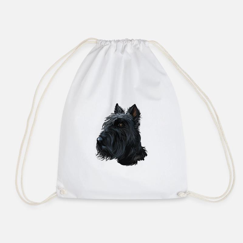 Scottish Terrier Dog Watercolor Illustration - Drawstring Bag - white