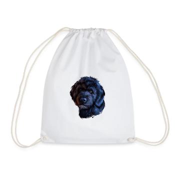 Portuguese Water Dog Watercolor Illustration - Drawstring Bag - white - Front