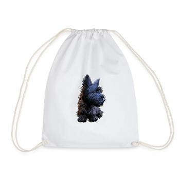 Skye Terrier Dog Watercolor Illustration - Drawstring Bag - white - Front