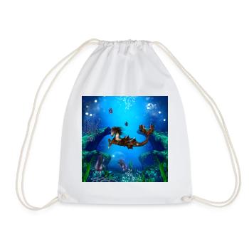 Wonderful steampunk seahorse on the ocean - Drawstring Bag - white - Front