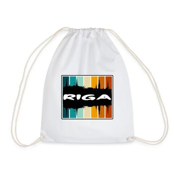 Riga Latvia Skyline Silhouette Travel Souvenir - Drawstring Bag - white - Front