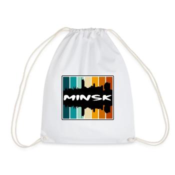 Minsk Belarus Skyline Silhouette Travel Souvenir - Drawstring Bag - white - Front