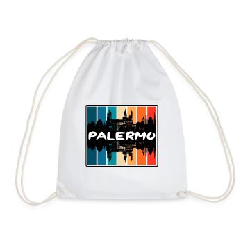 Palermo Italy Skyline Silhouette Travel Souvenir - Drawstring Bag - white - Front