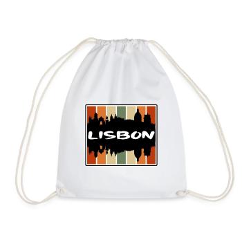 Lisbon Portugal Skyline Silhouette Travel Souvenir - Drawstring Bag - white - Front