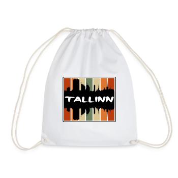 Tallinn Estonia Skyline Silhouette Travel Souvenir - Drawstring Bag - white - Front