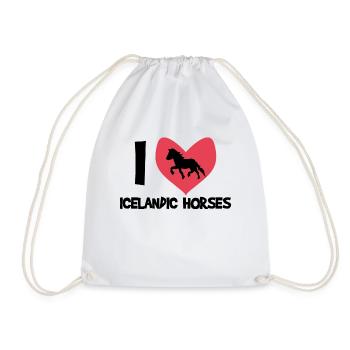 Icelandic Horses I Love Horses Heart Statement - Drawstring Bag - white - Front