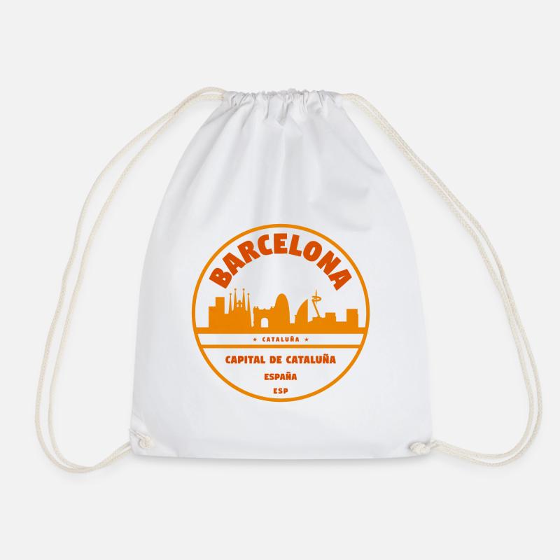 Barcelona Skyline Emblem - Drawstring Bag - white