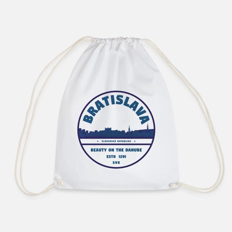 Bratislava Danube Skyline Emblem - Drawstring Bag - white