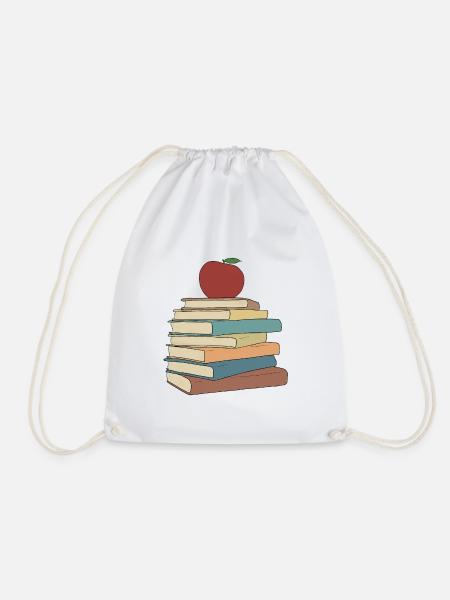 Apple auf Buchstapel - roter Apfel & Bücher - Turnbeutel - Weiß