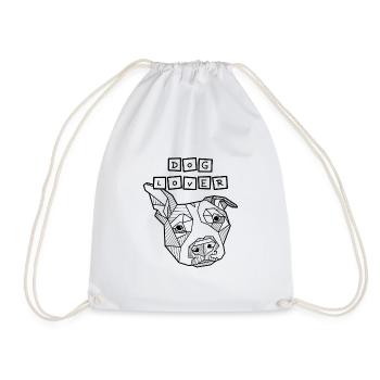 Dog Lover geometric line art - Drawstring Bag - white - Front