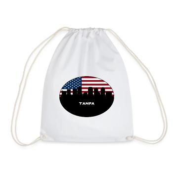 Tampa Florida USA Flag Skyline Travel Souvenir - Drawstring Bag - white - Front