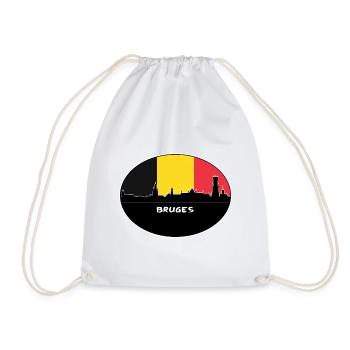 Bruges Belgium Flag Skyline Silhouette Travel - Drawstring Bag - white - Front
