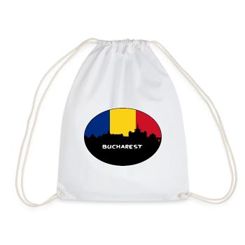 Bucharest Romania Flag Skyline Silhouette Travel - Drawstring Bag - white - Front