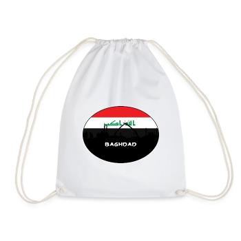 Baghdad Iraq Flag Skyline Silhouette Travel - Drawstring Bag - white - Front