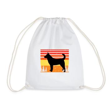 Jindo Dog Silhouette Vintage Sunset for Dog Lovers - Drawstring Bag - white - Front