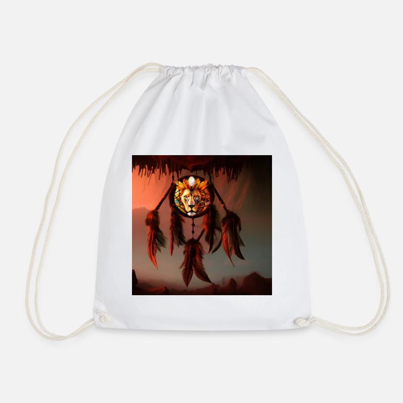 Dream catcher with lion - Drawstring Bag - white