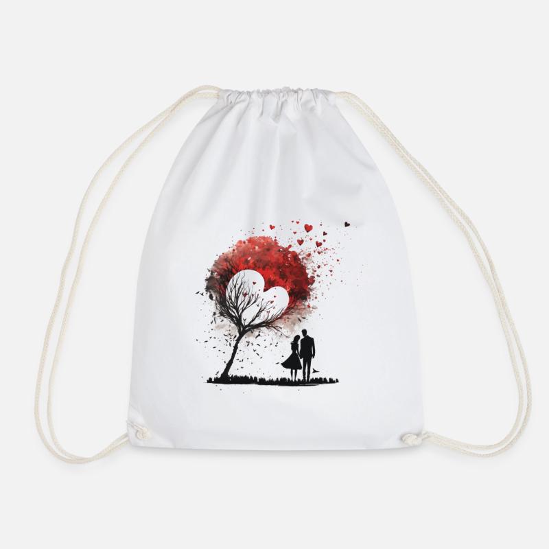 Couple with tree and heart Valentine's Day - Drawstring Bag - white
