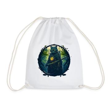 Cat as samurai in forest - Drawstring Bag - white - Front