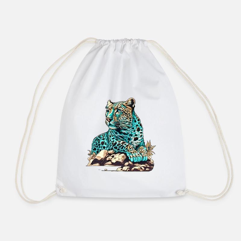 Leopard lying in wait - Drawstring Bag - white