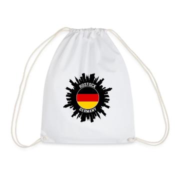 Rostock Skyline Germany Flag Travel Souvenir - Drawstring Bag - white - Front