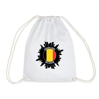 Charleroi Skyline Belgium Flag Travel Souvenir - Drawstring Bag - white - Front