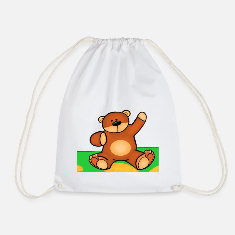 Cute little teddy bear sitting in the grass - Drawstring Bag - white