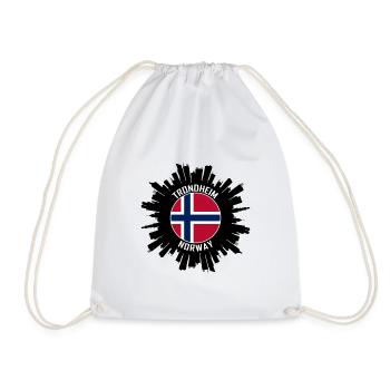 Trondheim Skyline Norway Flag Travel Souvenir - Drawstring Bag - white - Front