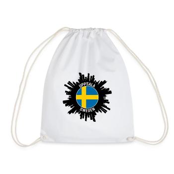 Uppsala Skyline Sweden Flag Travel Souvenir - Drawstring Bag - white - Front