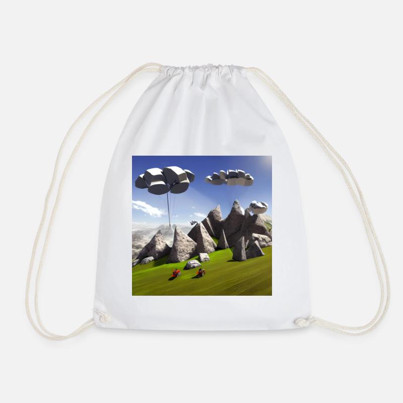bicicle in the mountain with sunny sky and crashed - Drawstring Bag - white