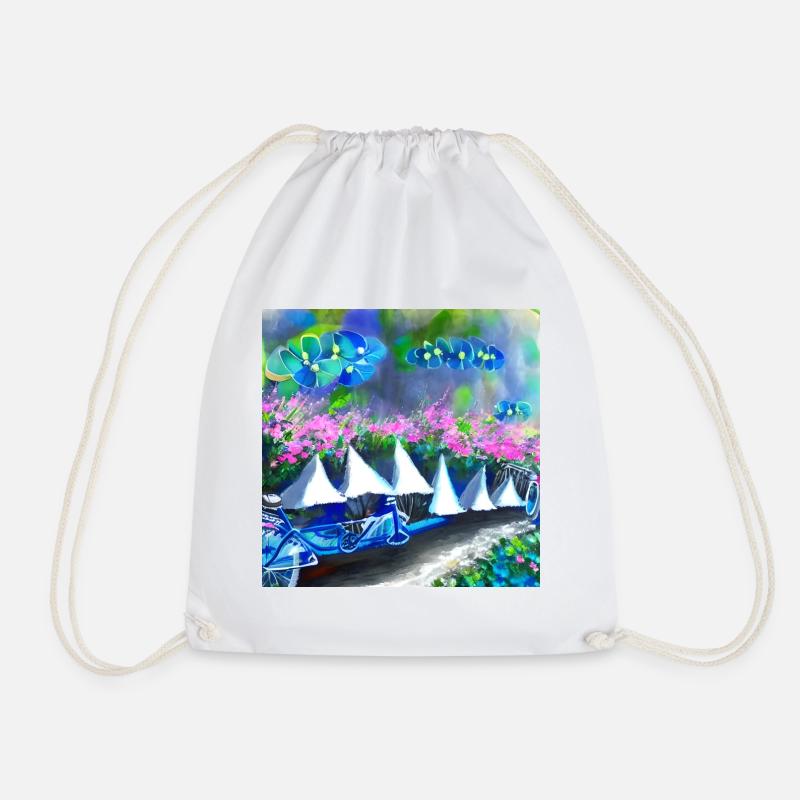 bicycle in spring mountains - Drawstring Bag - white