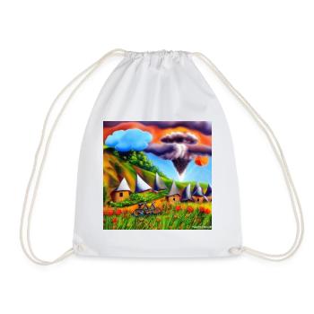 childhood with bicycle in summer mountain - Drawstring Bag - white - Front