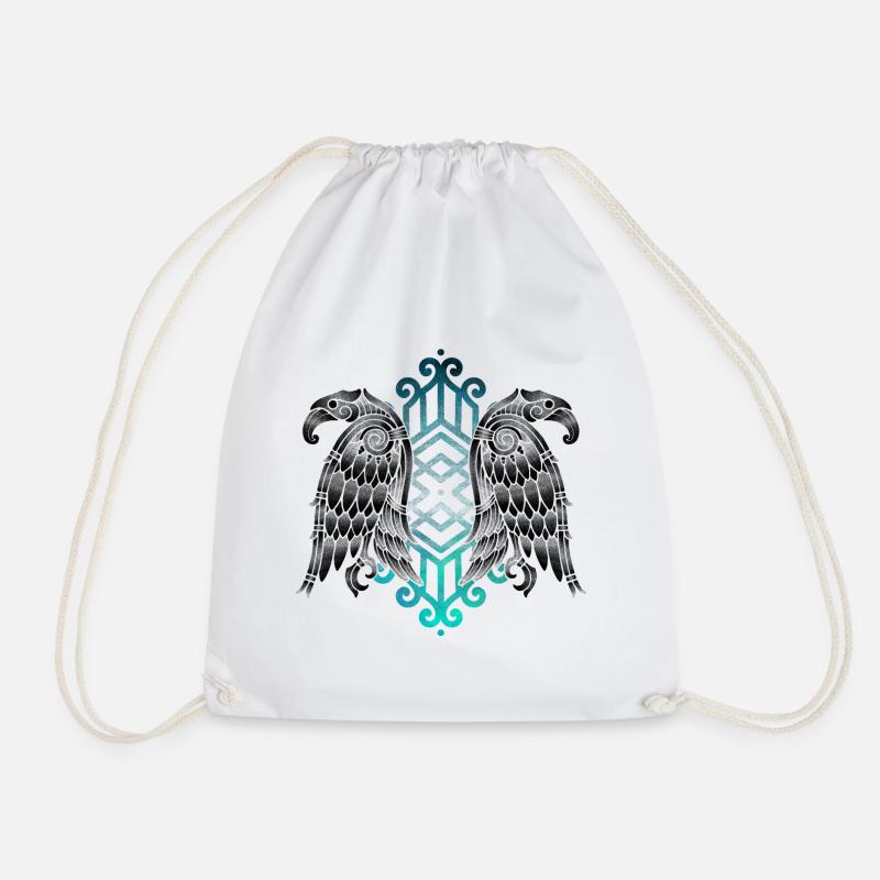 Hugin and Munin Nordic Viking Raven - Drawstring Bag - white