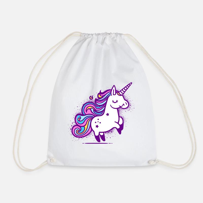 Skurriles Regenbogen-Einhorn-Design - Turnbeutel - Weiß