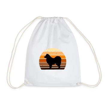 Finnischer Lapphund Hund Liebhaber Silhouette Retro Sonnenuntergang - Turnbeutel - Weiß - Vorne
