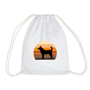 Jindo Dog Silhouette Vintage Sunset for Dog Lovers - Drawstring Bag - white - Front
