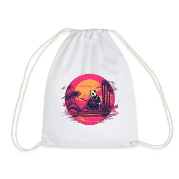 Synthwave Panda Japan Sunset - Drawstring Bag - white - Front