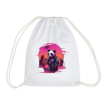 Synthwave Cute Asian Panda with umbrella - Turnbeutel - Weiß - Vorne