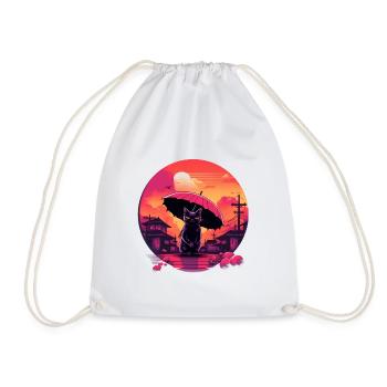 Synthwave japan Cat with umbrella - Turnbeutel - Weiß - Vorne