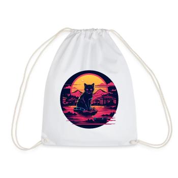 Synthwave japan Chat dans la nuit - Sac de sport léger - blanc - Devant