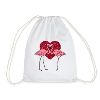 Flamingos in love in pink heart - Drawstring Bag - white - Front
