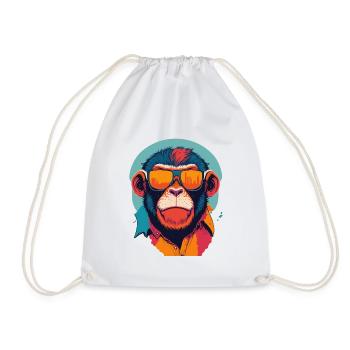 Verspielte Prahlerei: Retro Monkey T-Shirt - Turnbeutel - Weiß - Vorne