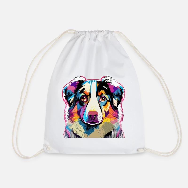 Colorful Australia Shepherd - Drawstring Bag - white