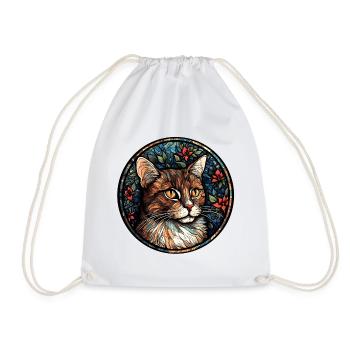 American Wirehair Cat Breed Watercolor Glass - Drawstring Bag - white - Front