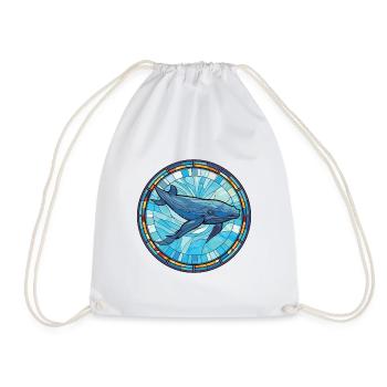 Blue Whale Colorful Watercolor Animal Illustration - Drawstring Bag - white - Front